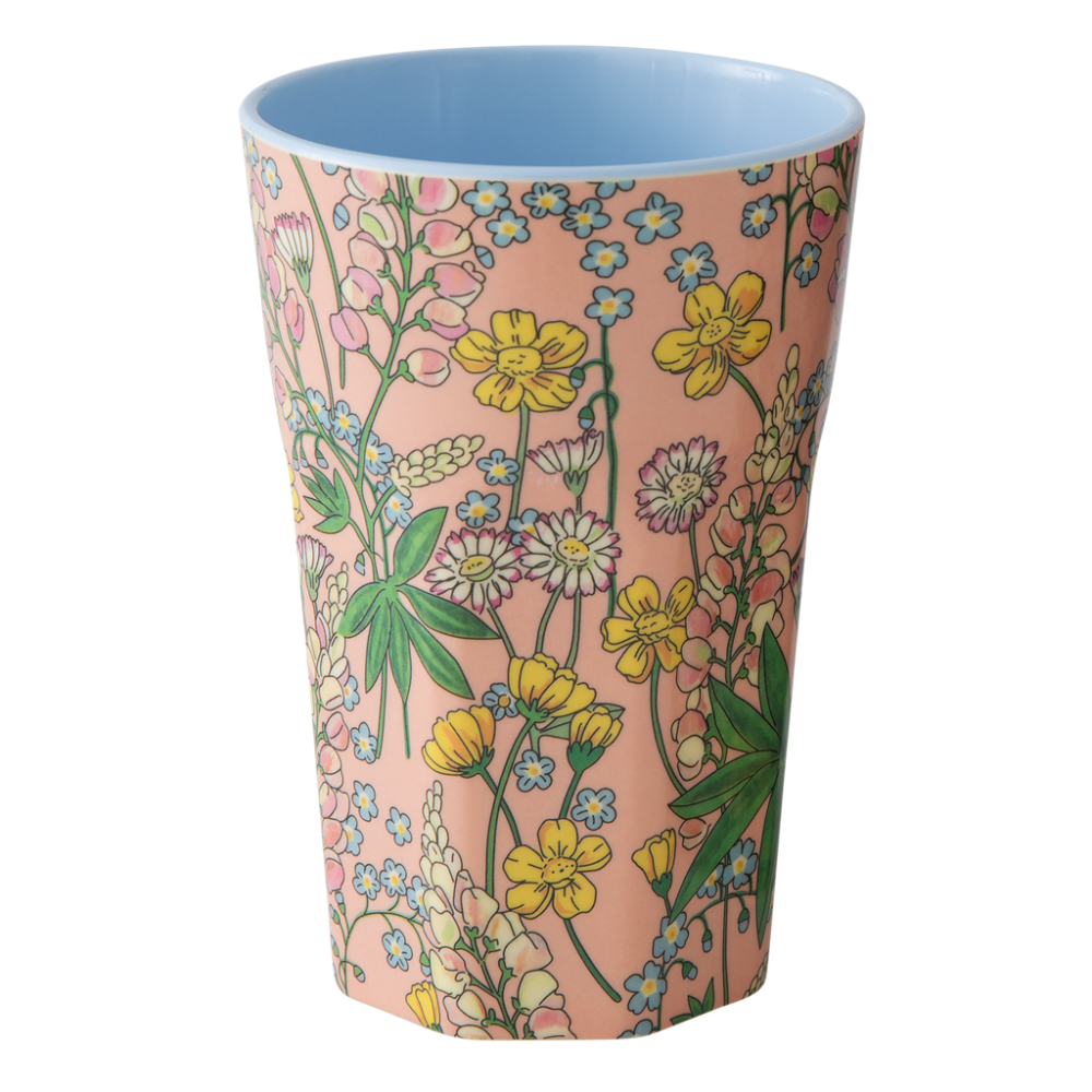 Pink Lupin Print Tall Melamine Cup Rice DK